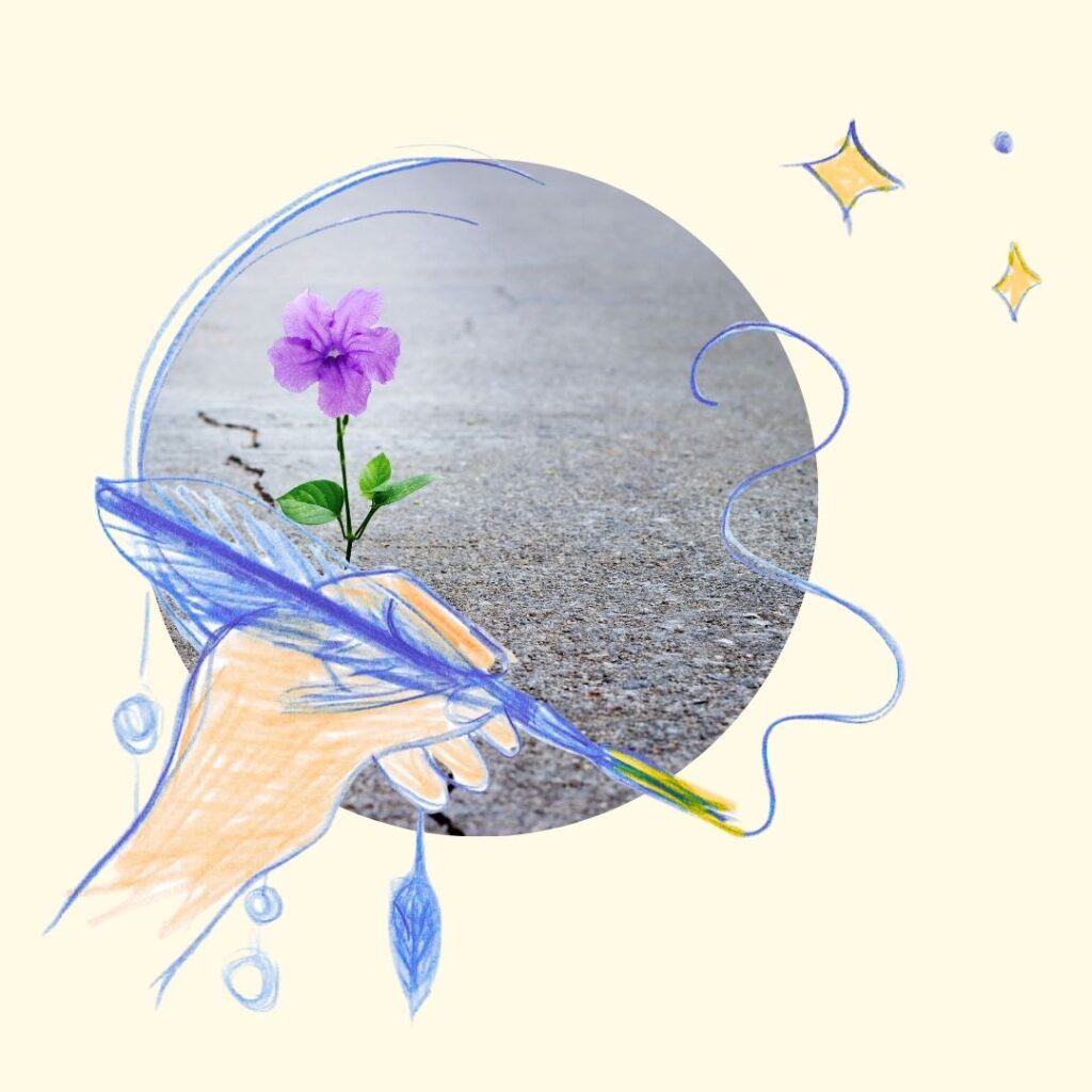 Métaphore de l’élan intérieur qui émerge là où l’armure se fissure