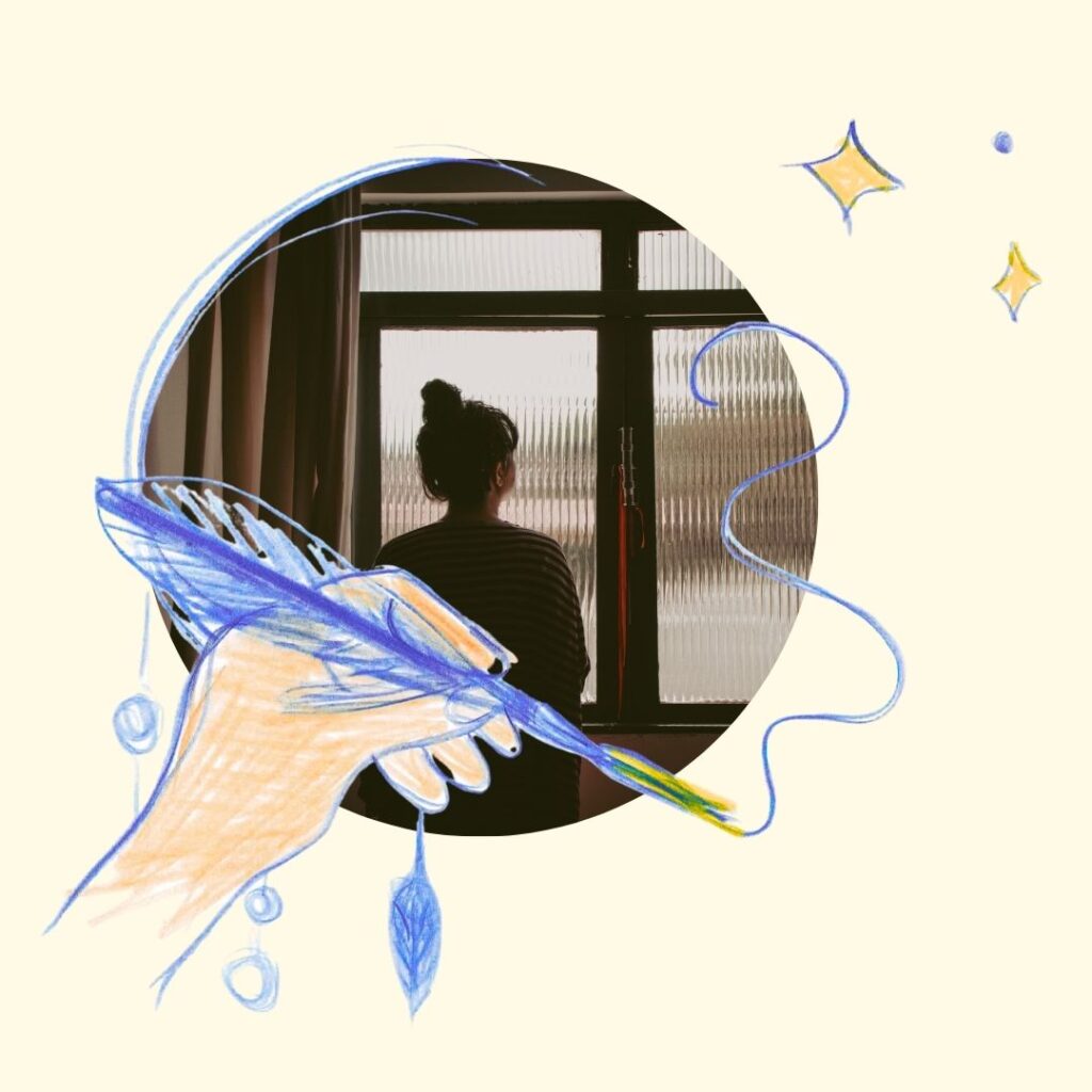 Silhouette devant une fenêtre floue, symbolisant l’enfermement intérieur invisible