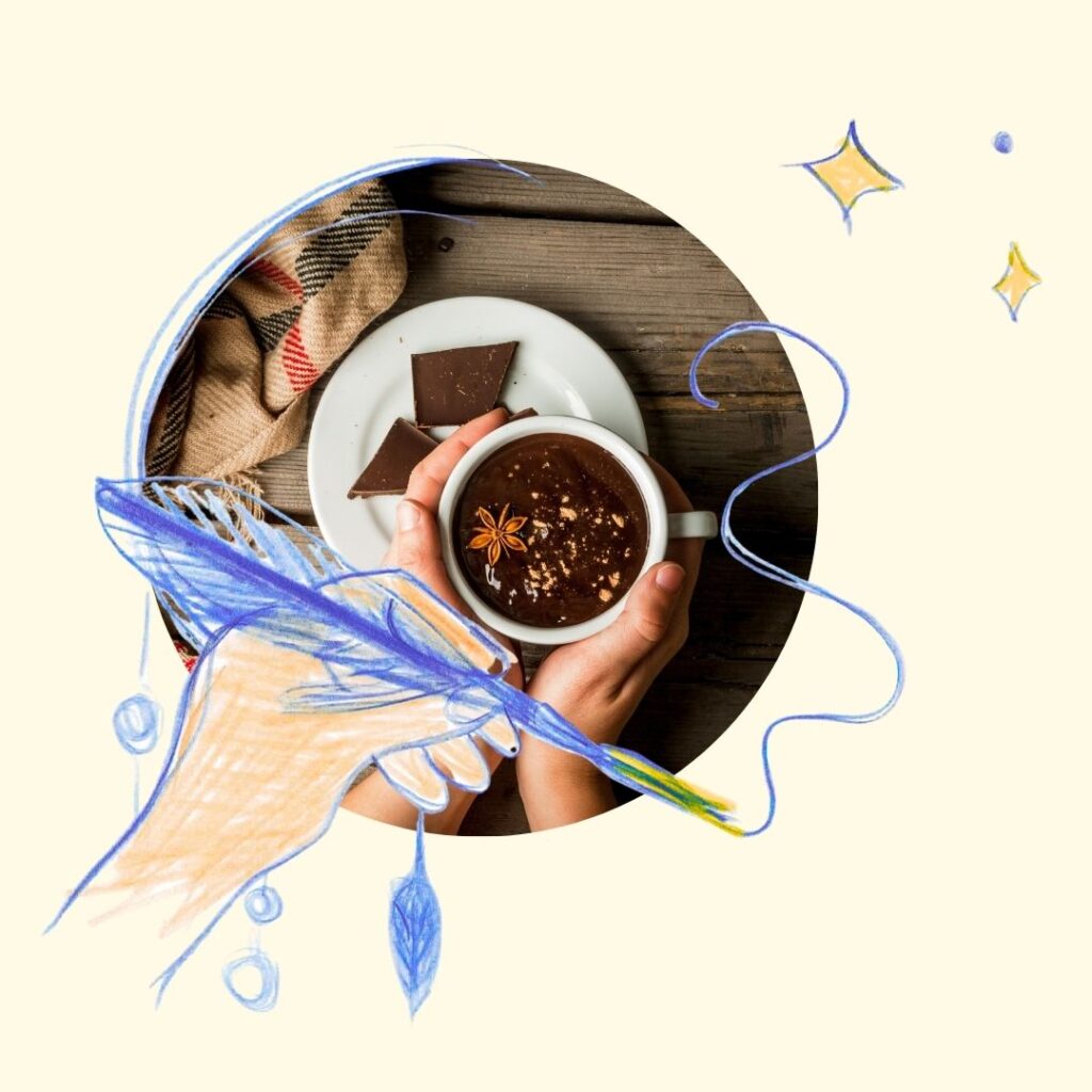 Main tenant un chocolat chaud, instant de chaleur et de joie simple dans le quotidien