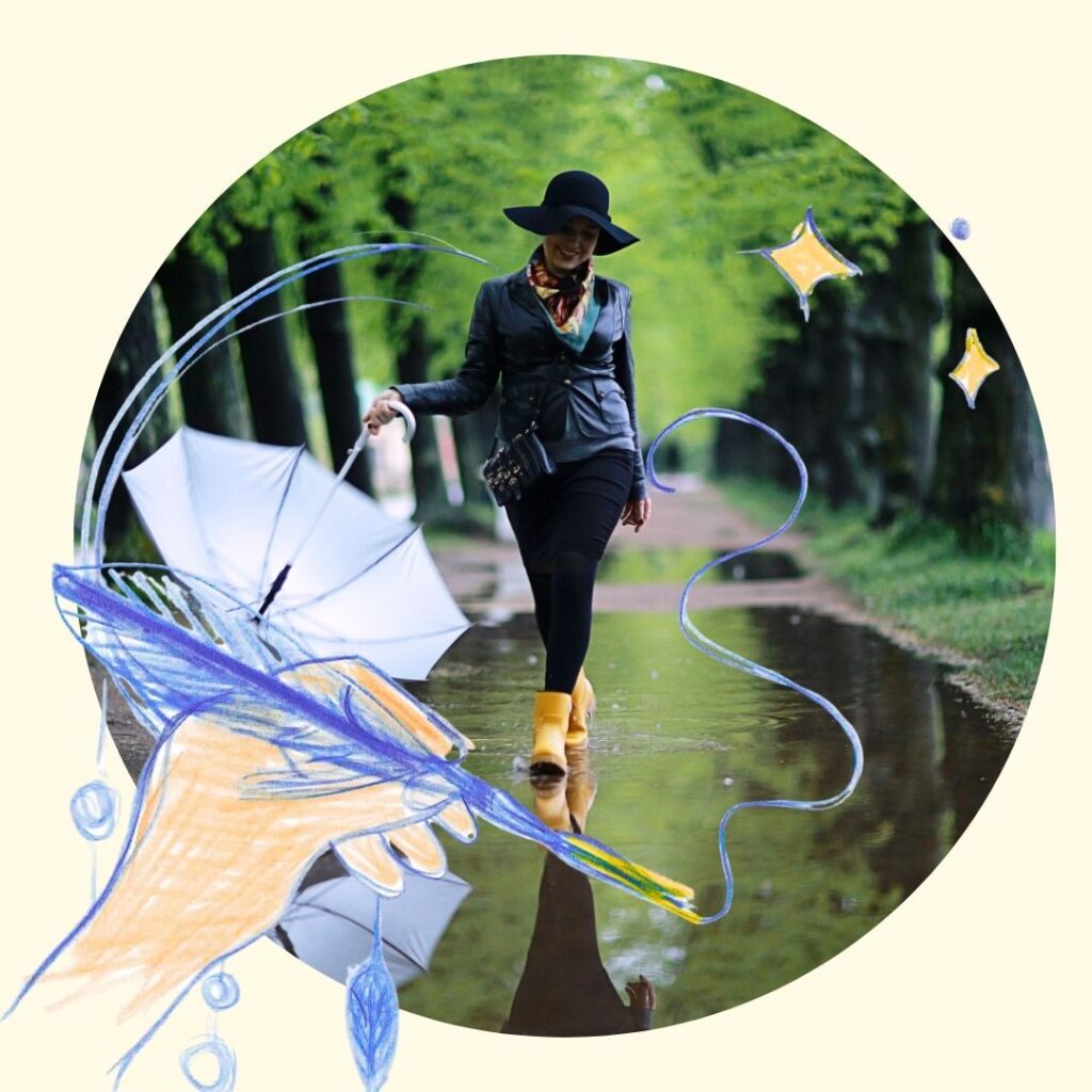 femme se regardant dans le reflet d'une flaque d'eau