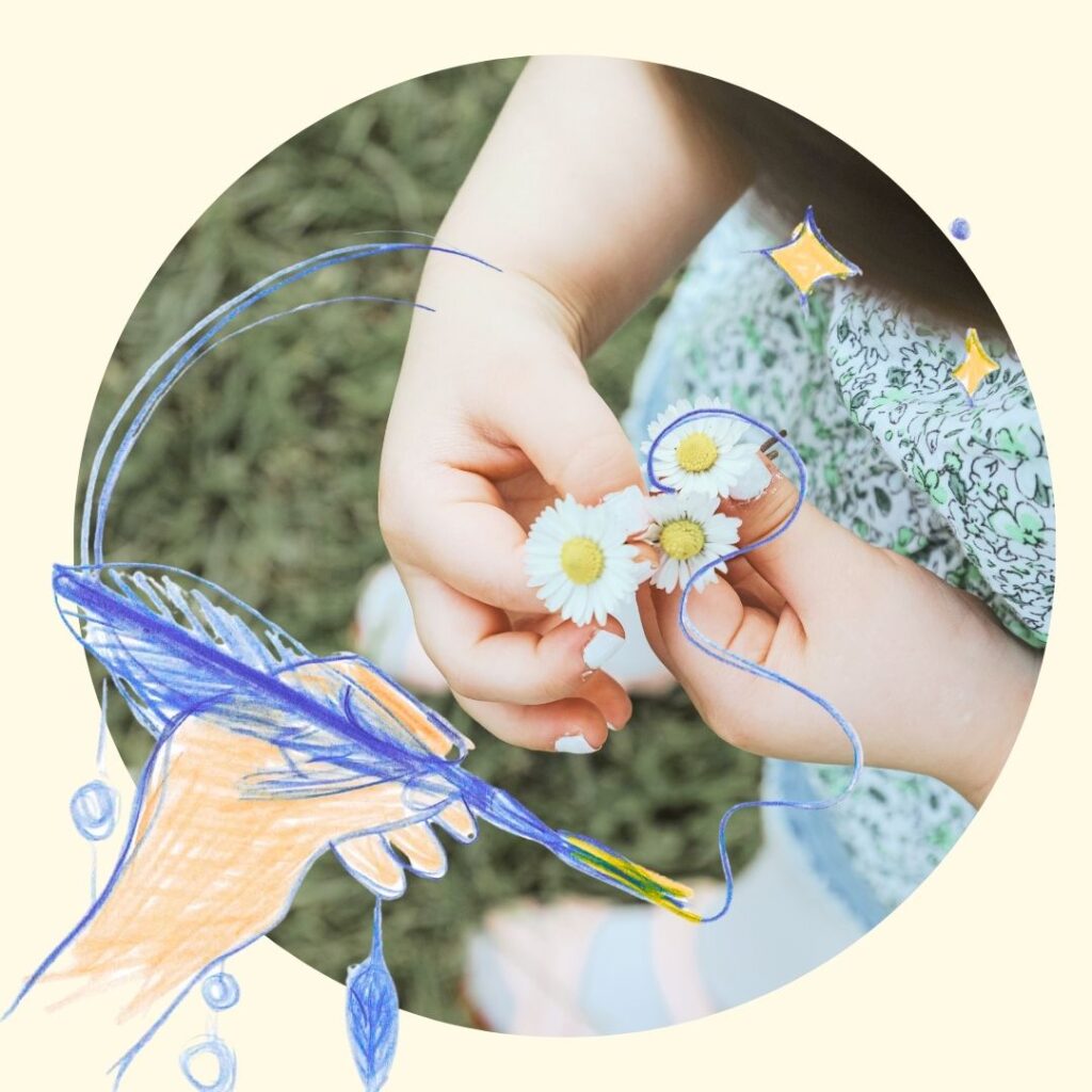 Petite fille observant des pâquerettes au printemps pour retrouver son essence profonde